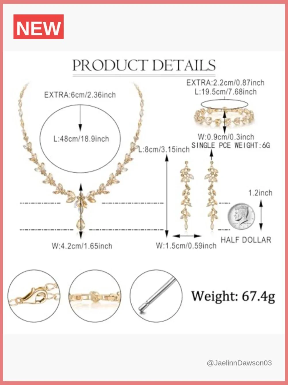 Austrian Crystal Bridal Jewelry Set - Necklace Earrings Bracelet